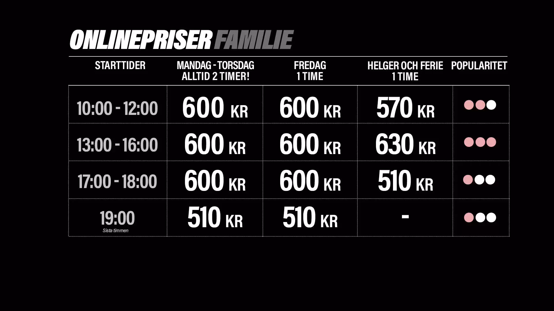 JumpYard SNØ priser inngang familie